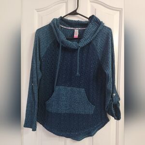 No Boundaries Blue Cowl Neck Sweater Teal/blue Hue Color